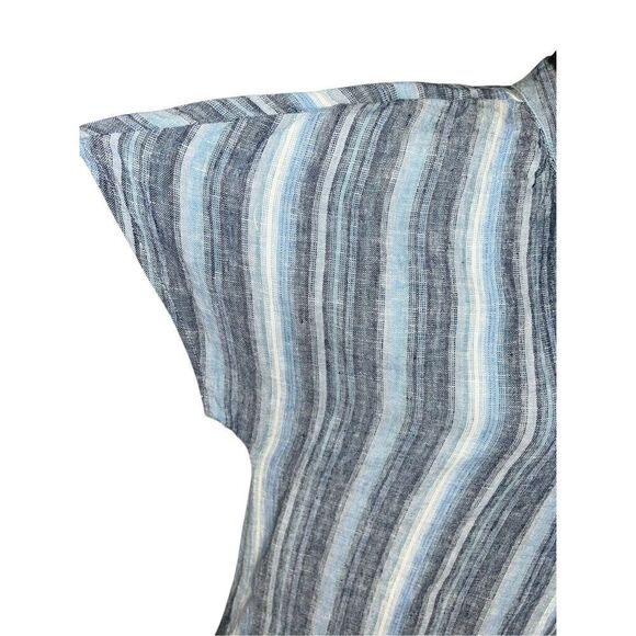 Lands End 100% LINEN STRIPED SIDE POCKETS SHORT SLEEVE SIDE SLITS DRESS Medium - Picture 3 of 11